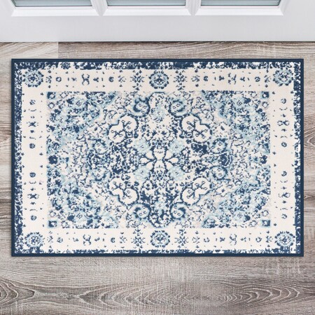 World Rug Gallery Traditional Medallion Area Rug 2' x 3' Blue MON830BLUE2X3
